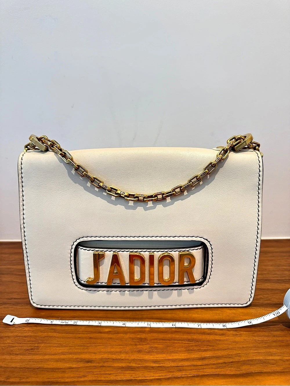 Christian Dior J'Adior Chain Flap Bag Shoulder Bag in White & Gold